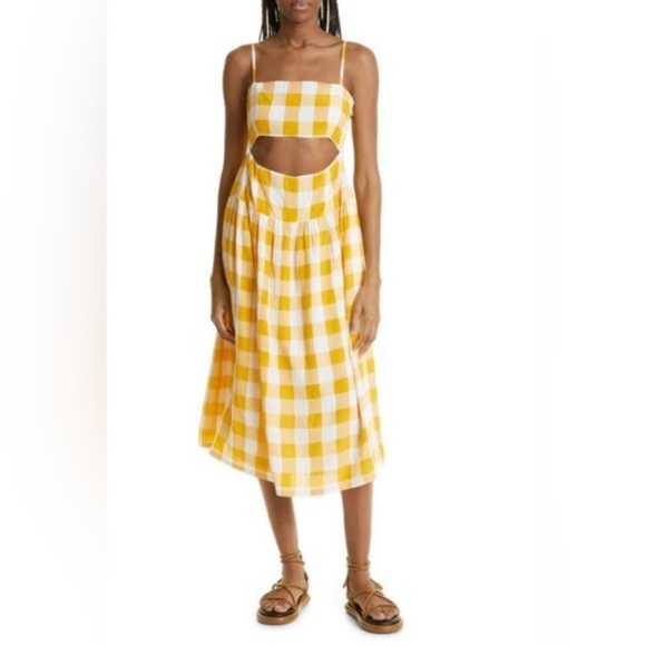 Autumn Adeigbo Lillian Gingham Cutout Midi Sundress in Yellow Gingham size 6 - Picture 1 of 13